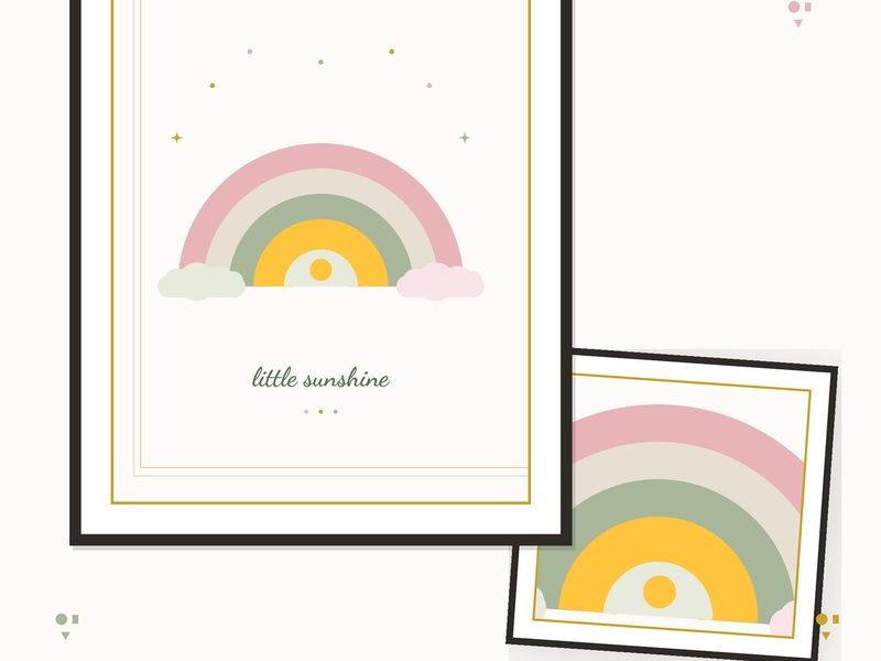 Boho Rainbow Nursery Print — cover and pages fanned on cream
