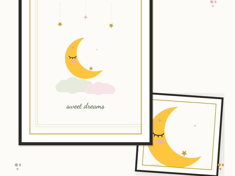 Sleepy Moon & Stars Nursery Print — cover and pages fanned on cream